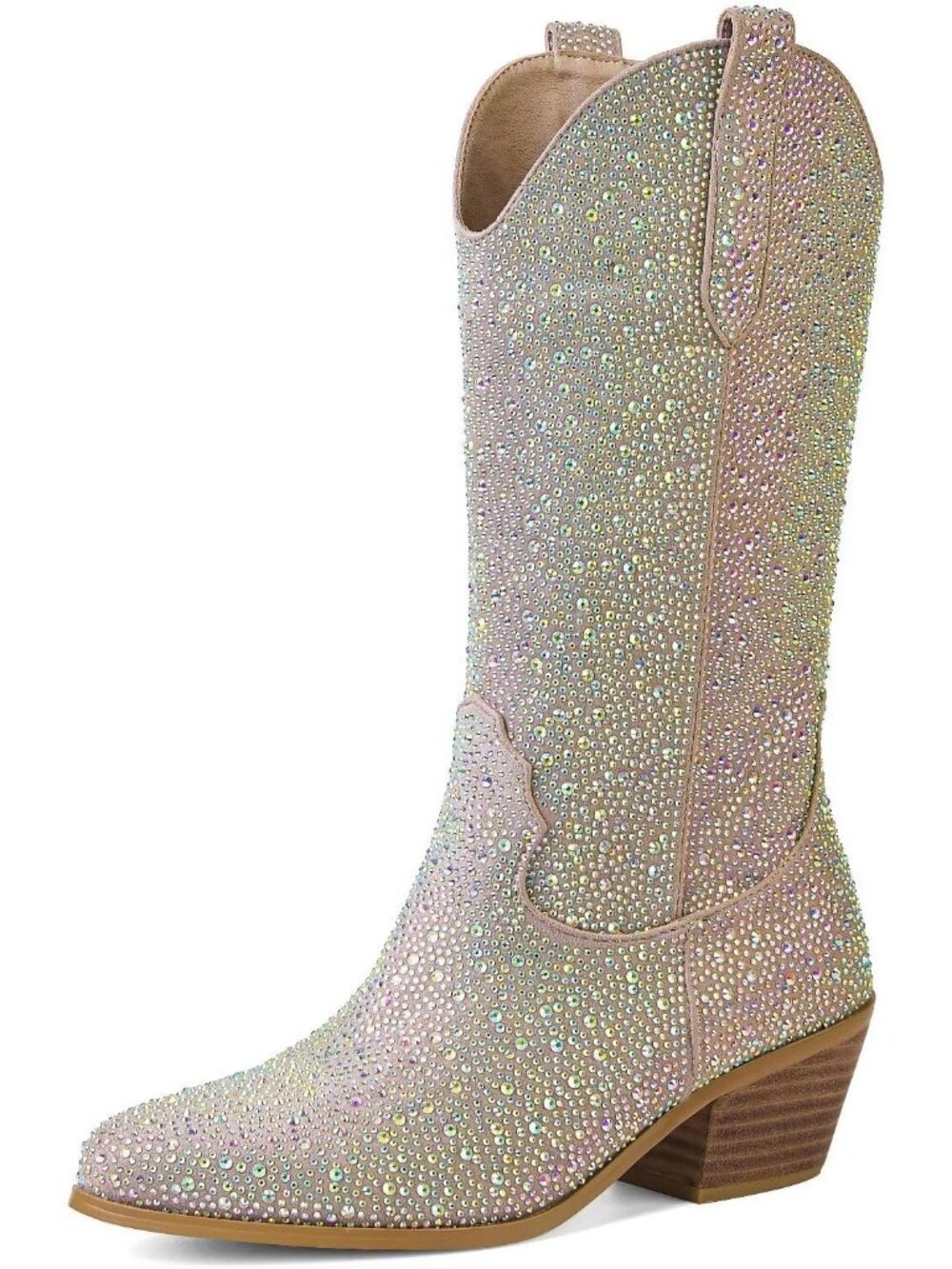 Women's Multi Embroidered Western Cowgirl Boots Mid Calf Rhineston Medium Heels